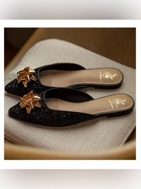 Antonio Melani x The Nat Note Estrella Textured Ornamented Bow Dress Mules